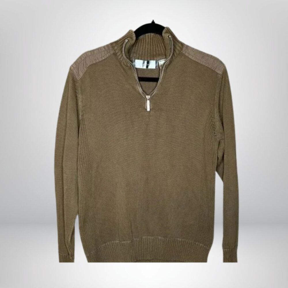 Oscar de la Renta 1/4 Zip Sweater Men's Long Sleeve Green Chunky Pullover (M)
